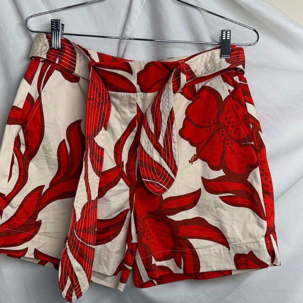 White House Black Market Red Floral Tie-Waist Bermuda Shorts